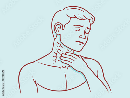 continuous single line drawing of man with neck pain, line art vector illustration
