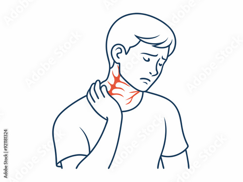 continuous single line drawing of man with neck pain, line art vector illustration
