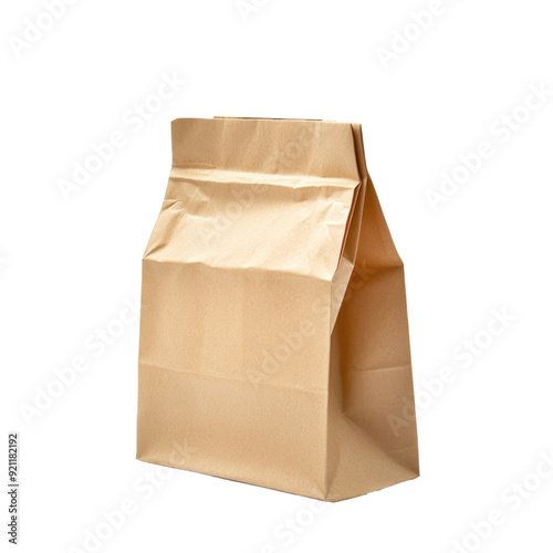 Brown Paper Bag with Folded Top and White Background