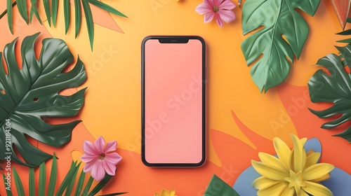 Tropical Phone Mockup with Blank Screen