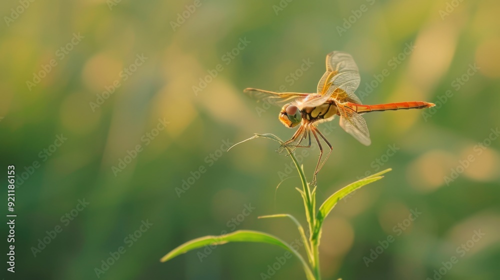 Dragonfly perched on a blade of grass Dragonfly perched on a blade of grass