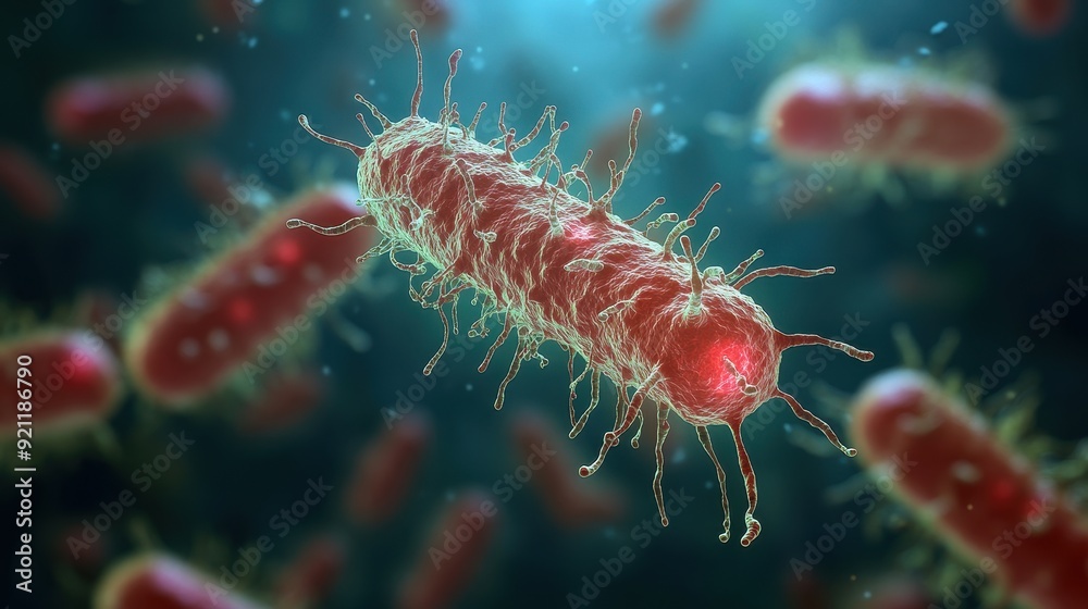 Dynamic Close-up of Bacterial Cells in Fluid with Copy Space, Microbiology Background Dynamic Close-up of Bacterial Cells in Fluid with Copy Space, Microbiology Background