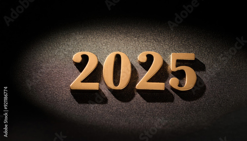 2025 shining metal gold text on black background