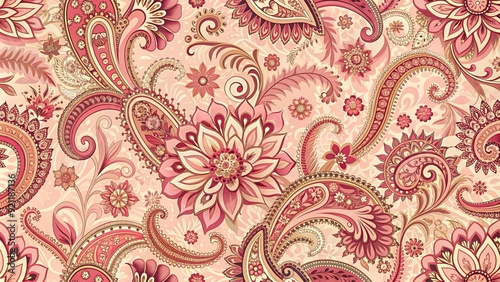 Vintage pink paisley floral seamless pattern background, Vintage, pink, paisley, floral, seamless, pattern, background, retro