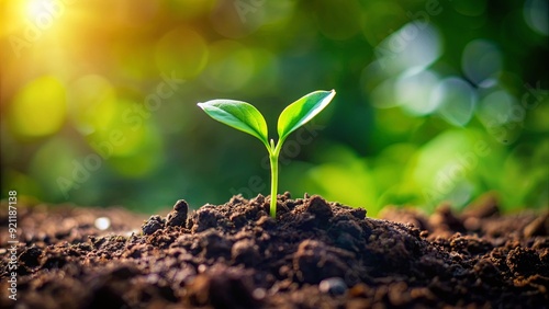 A seedling sprouting up in fresh soil , growth, nature, plant, green, gardening, beginning, germination, life, earth, sprout