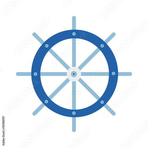 A blue and white wheel with a white background. The wheel is the center of the image and is surrounded by a white circle