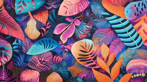 A vibrant illustration of tropical leaves in various colors, perfect for adding a touch of nature and creativity to any project.