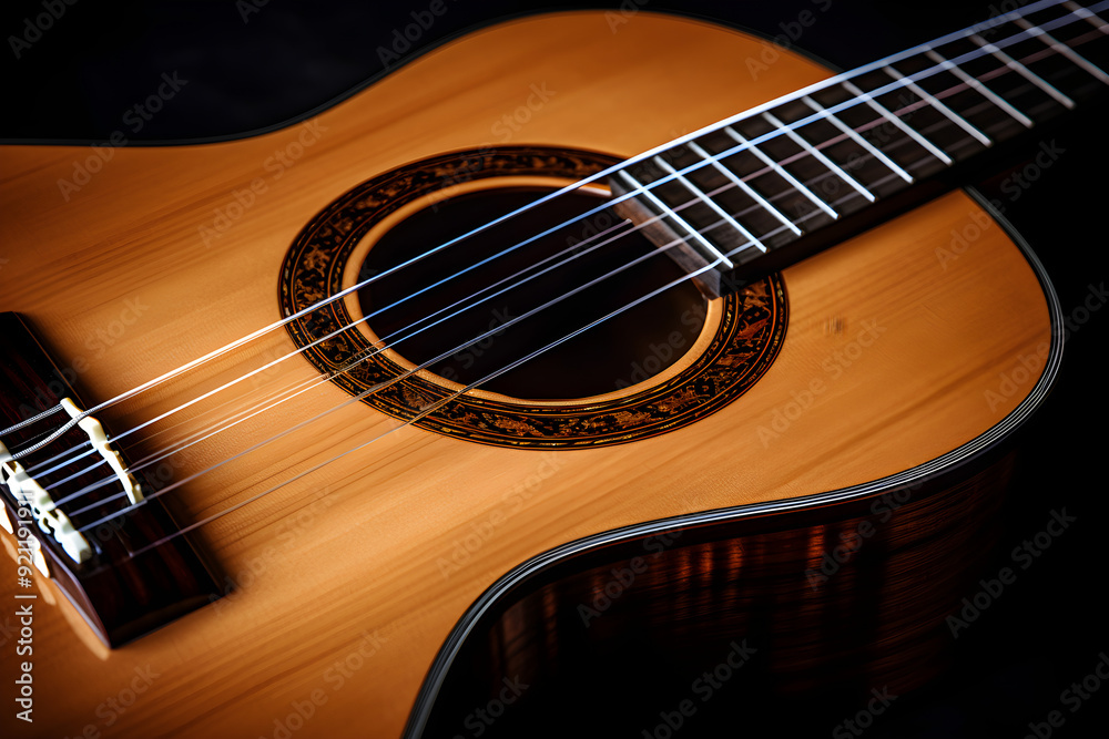 Elegant Classic Guitar Captured in a Closeup View: Reflecting Craftsmanship, Design, and Musical Passion Elegant Classic Guitar Captured in a Closeup View: Reflecting Craftsmanship, Design, and Musical Passion
