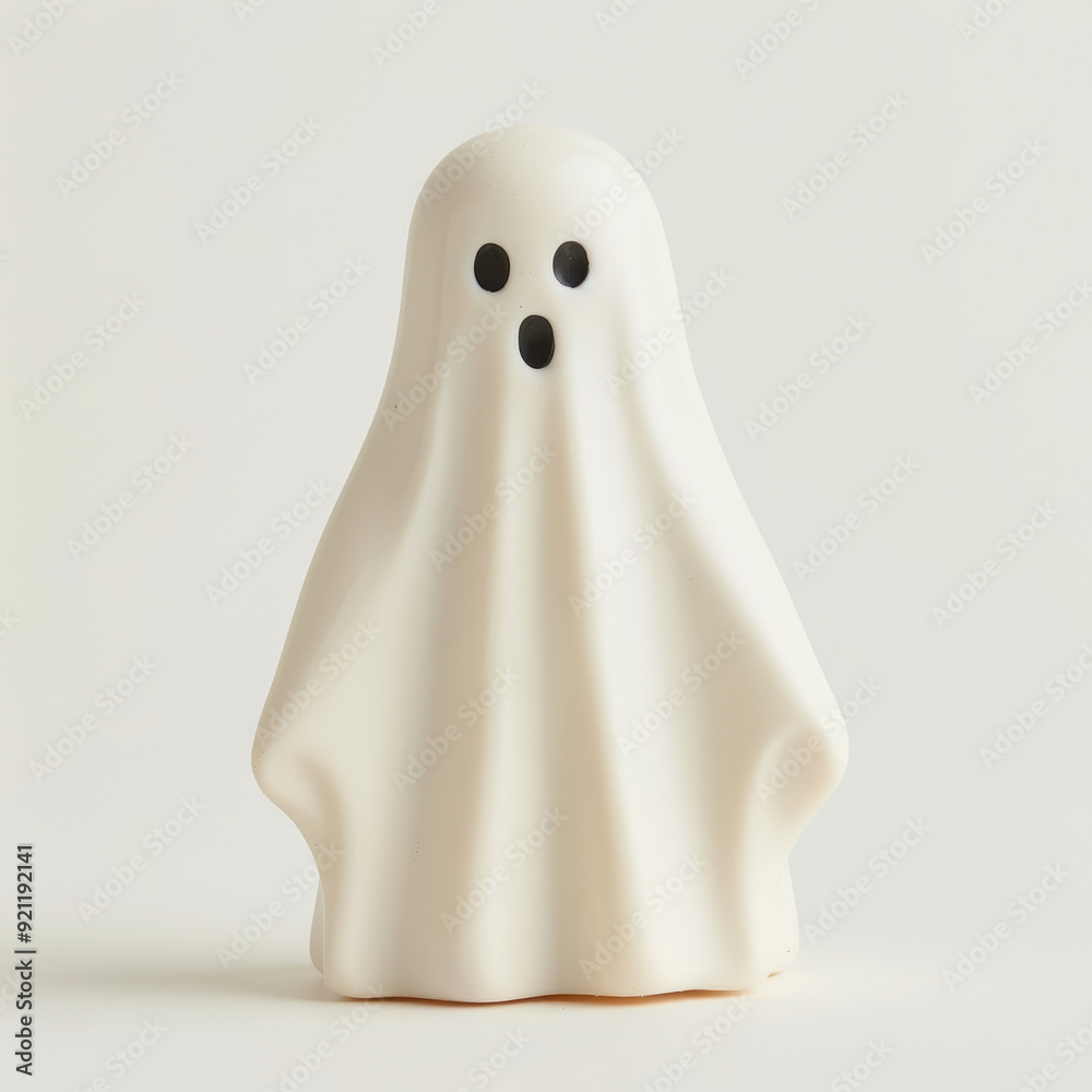 A white ghost with two black eyes and a mouth, standing on a white background. A white ghost with two black eyes and a mouth, standing on a white background.