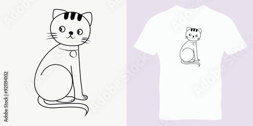 Cute Cat single line art vector illustration - Cartoon Line Art Clipart Design.black and white cat icon.Cat World Domination Day.
Continuous one line drawing of cat- kitten. Cat t-shirt printing.