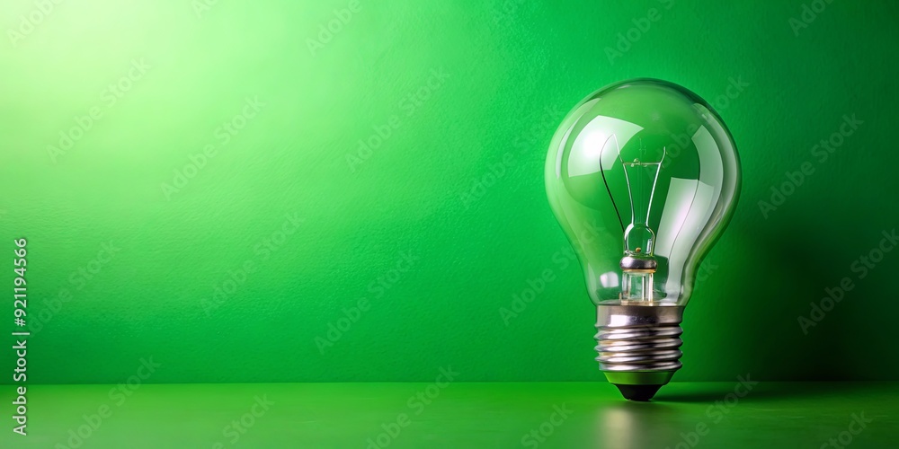 Bright idea light bulb on green background, innovation, creativity, energy efficiency, inspiration, eco-friendly
