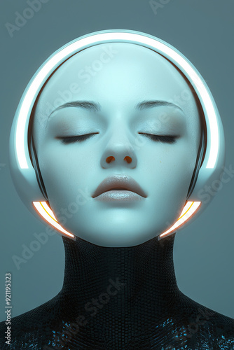 Futuristic Sci-Fi Portrait of a Woman in a Luminous Helmet