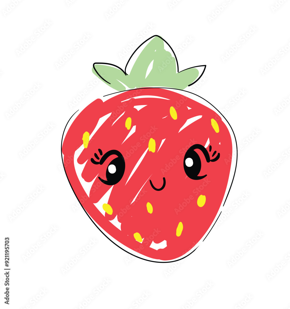 Obraz premium Hand Drawn cute funny illustration with Strawberry vector, Kids print art