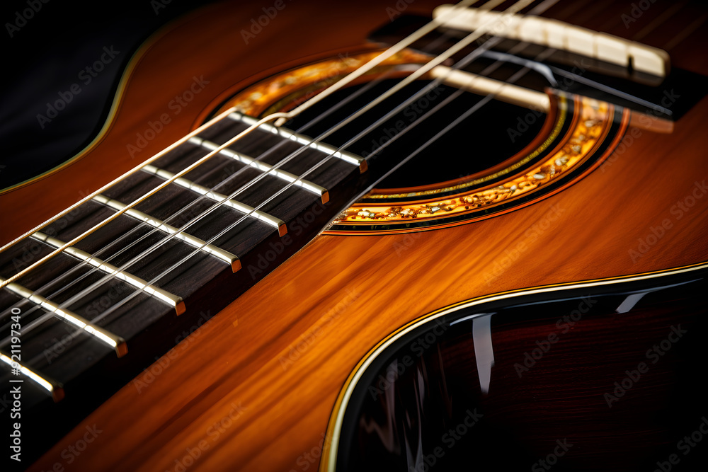 Elegant Classic Guitar Captured in a Closeup View: Reflecting Craftsmanship, Design, and Musical Passion Elegant Classic Guitar Captured in a Closeup View: Reflecting Craftsmanship, Design, and Musical Passion