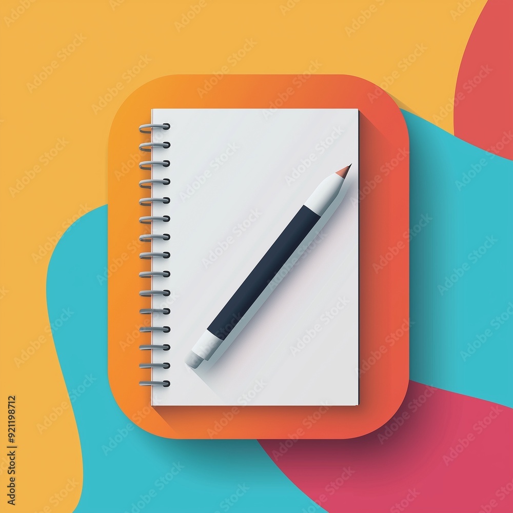 Minimalistic note-taking icon on a vibrant background, representing creativity, organization, and productivity. Ideal for digital design, educational apps, and business tools. Minimalistic note-taking icon on a vibrant background, representing creativity, organization, and productivity. Ideal for digital design, educational apps, and business tools.