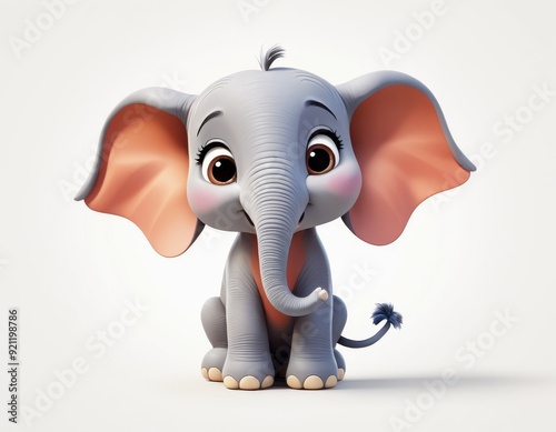 Cute cartoon elephant with big eyes Animation style 3d render of a African animal with a soft smiling face Generative AI