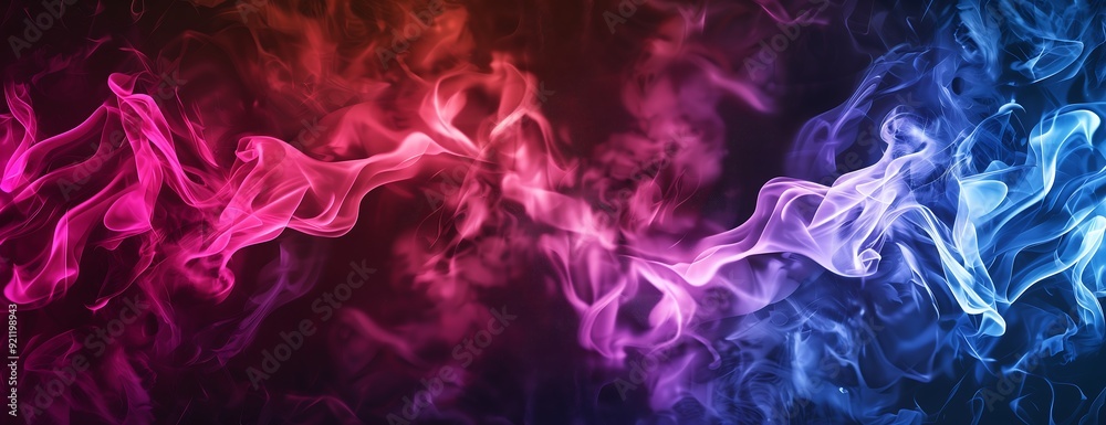 Abstract swirls of red and blue smoke floating against a dark background make for a visually stunning and thought-provoking image. Ideal for graphic design, digital art, etc. Generative AI. Abstract swirls of red and blue smoke floating against a dark background make for a visually stunning and thought-provoking image. Ideal for graphic design, digital art, etc. Generative AI.