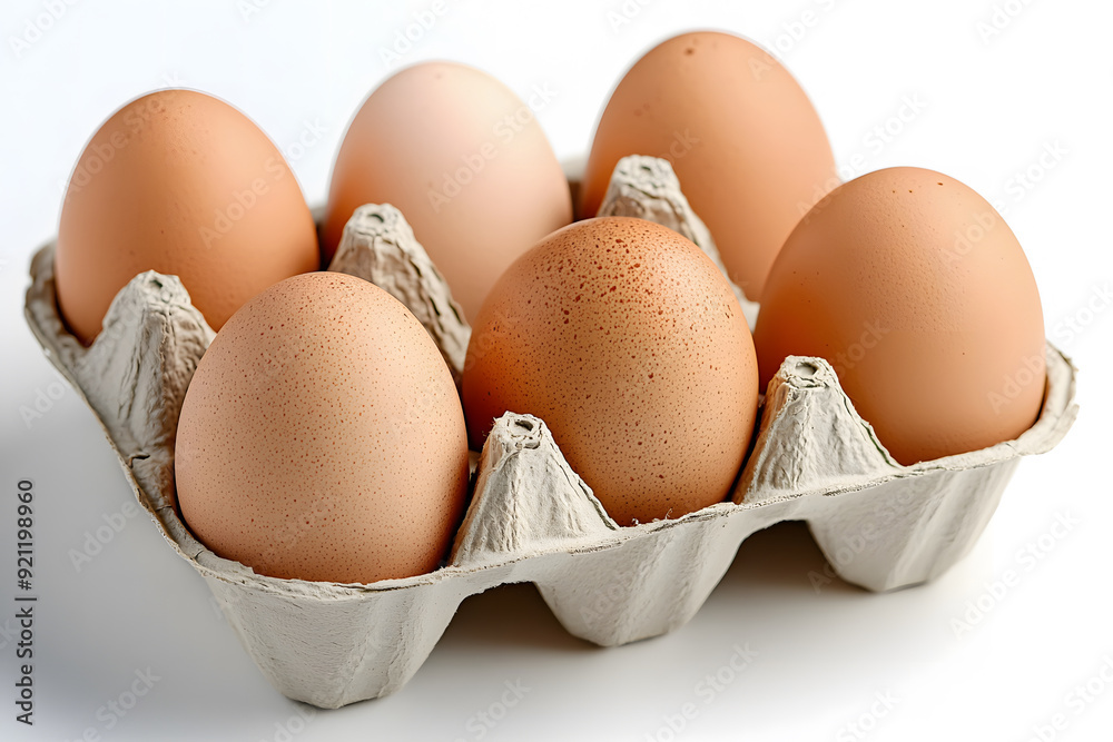 Group of fresh brown chicken eggs in cardboard carton isolated on white background. Group of fresh brown chicken eggs in cardboard carton isolated on white background.
