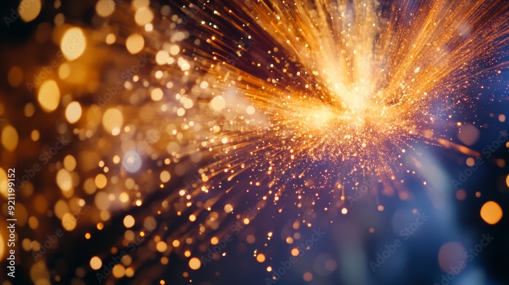 Obraz premium A close-up of a burst of fireworks resembling an explosion, with colorful sparks and bright light against a night sky, capturing the festive and spectacular nature.