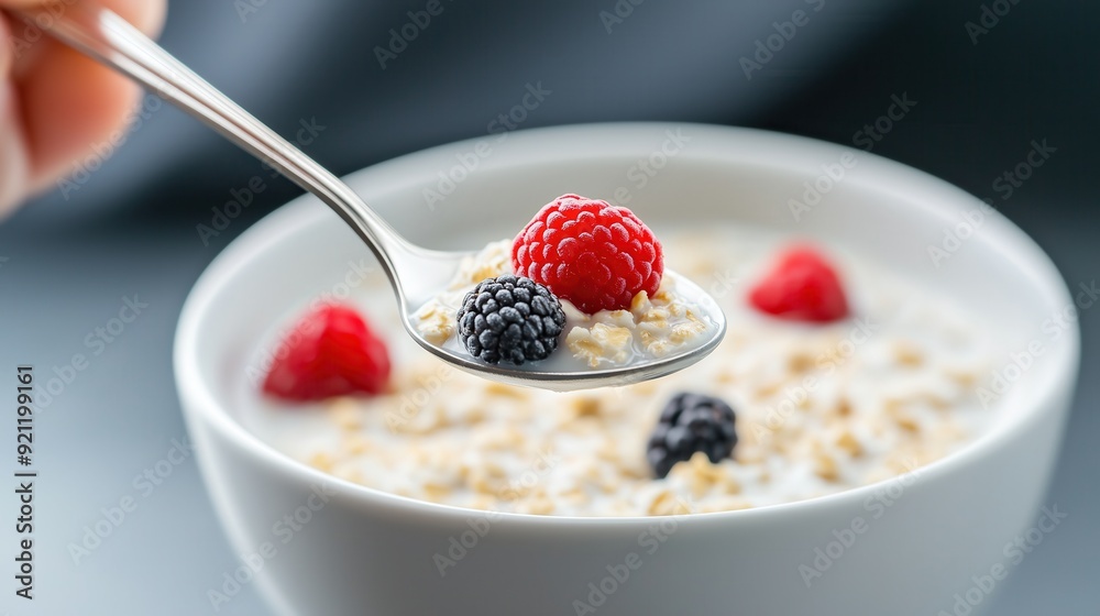 Delicious bowl of oatmeal topped with fresh berries, perfect for a healthy breakfast or snack. Delicious bowl of oatmeal topped with fresh berries, perfect for a healthy breakfast or snack.