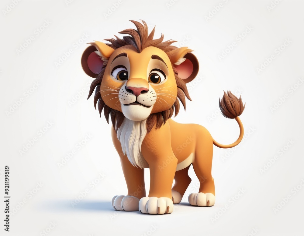 Cute cartoon lion with big eyes Animation style 3d render of a baby lion with a soft smiling face African animal Cute cartoon lion with big eyes Animation style 3d render of a baby lion with a soft smiling face African animal
