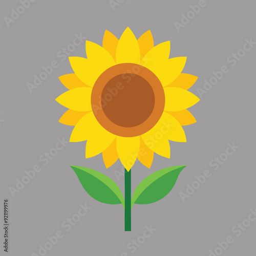 Simple flat color style sunflower vector illustration for digital and print designs.