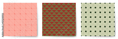 Geometric seamless patterns vector set. Art deco endless ornaments with squar...