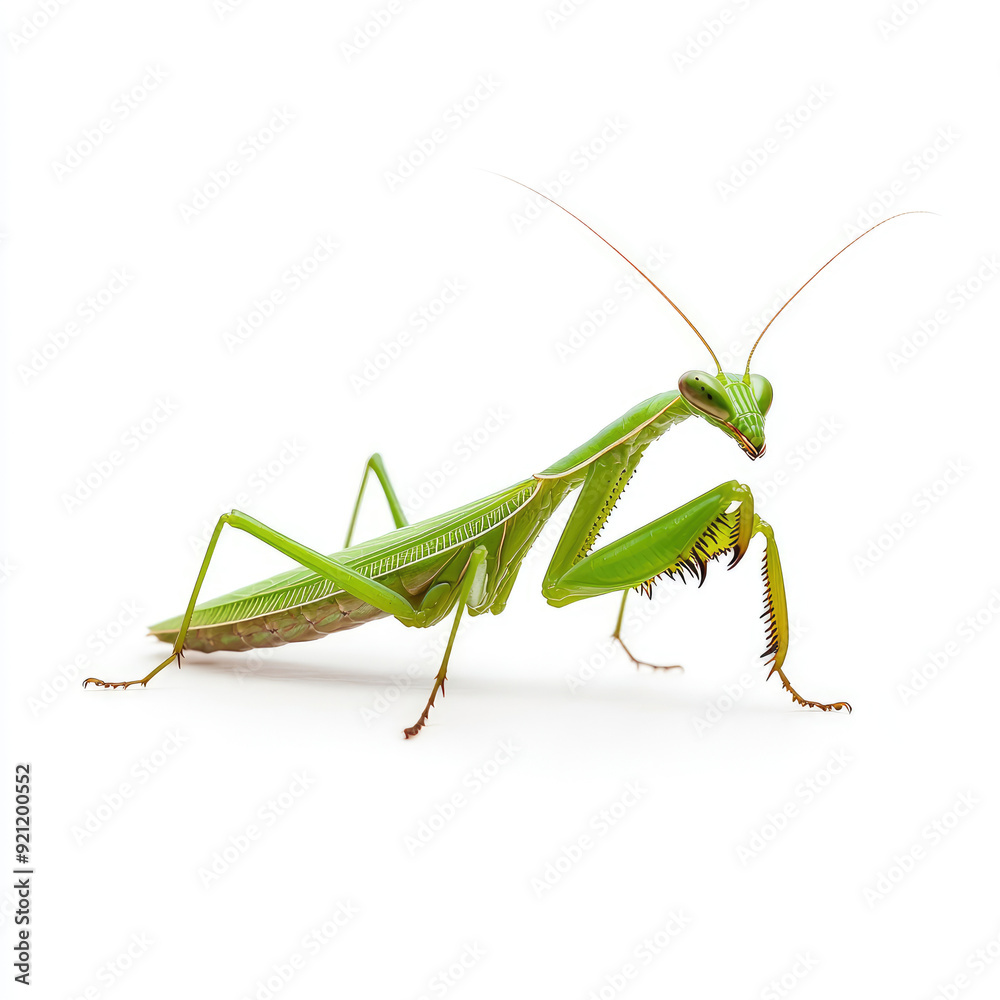 Studio Shot of a Vivid Green Praying Mantis in Striking Pose Studio Shot of a Vivid Green Praying Mantis in Striking Pose