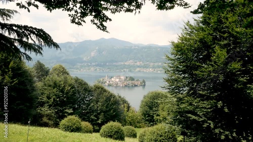 Orta San Giulio, lake Orta, Italy,2024,july,7th, panorama of Saint Giulio island