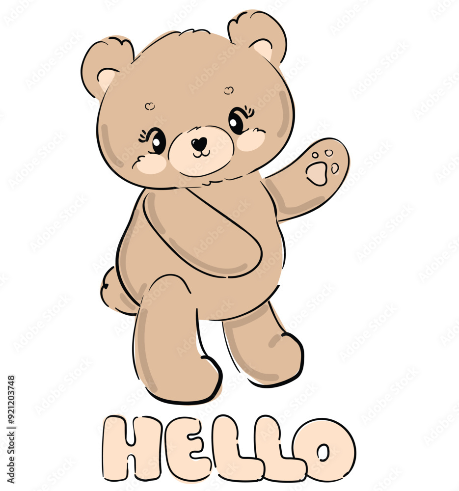Teddy bear vector hand drawn illustration, cute print design for kids Teddy bear vector hand drawn illustration, cute print design for kids