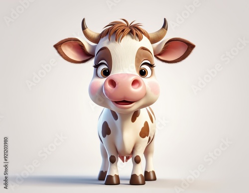 3d cute white cow Farm animal for children book Generative AI