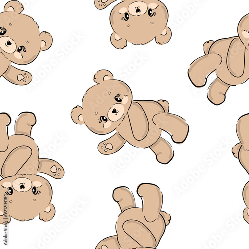 Seamless pattern with cute Teddy Bear vector, Kids trend print