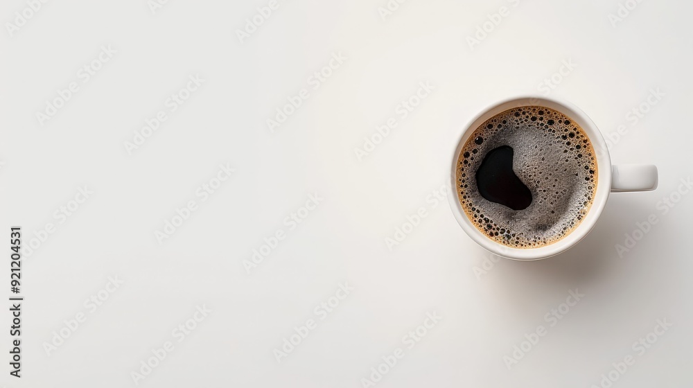 A minimalist coffee background with a single cup of black coffee on a white surface. A minimalist coffee background with a single cup of black coffee on a white surface.