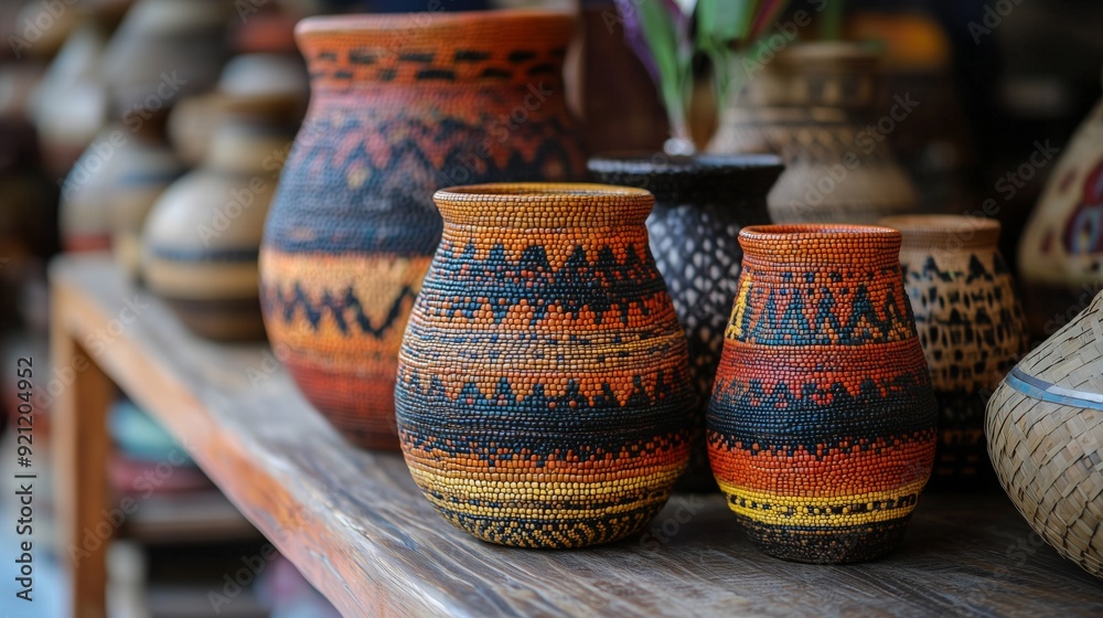 Colorful Traditional Woven Baskets. Colorful Traditional Woven Baskets.