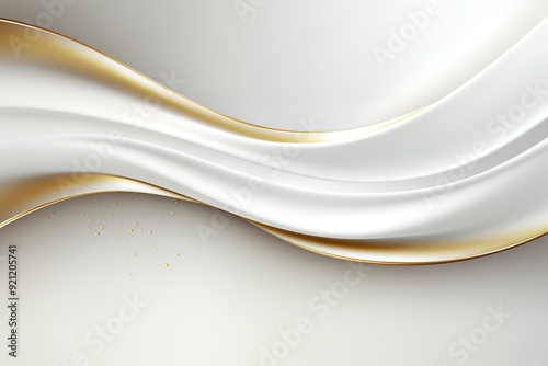 Abstract white background with golden lines and glitter.