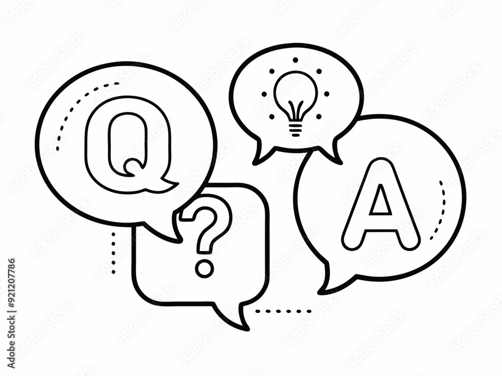 continuous single line drawing of Q and A in speech bubbles, questions and answers concept line art vector illustration
continuous single line drawing of Q and A in speech bubbles, questions and answers concept line art vector illustration