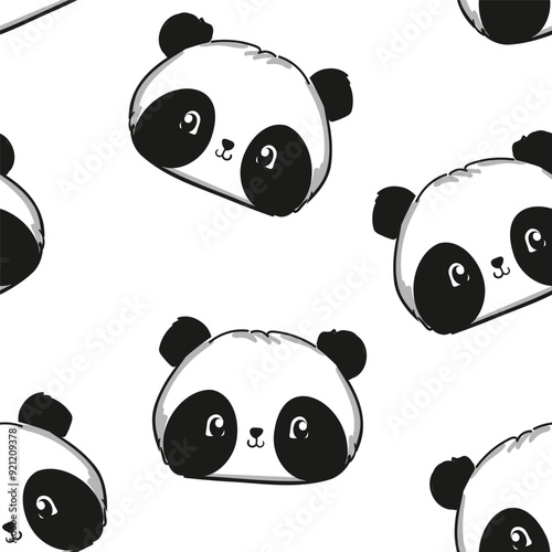 Seamless pattern with cute panda vector, Kids trend print