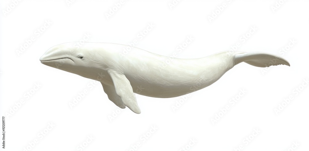 white beluga whale against a white background, showing its full body