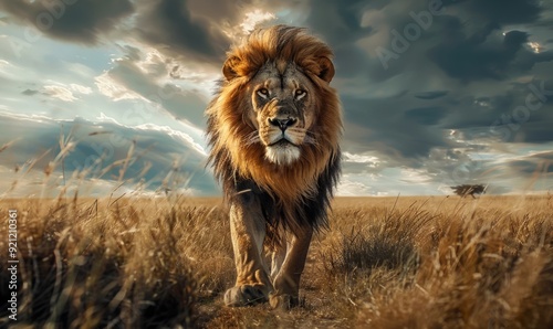 Majestic lion prowling the savannah