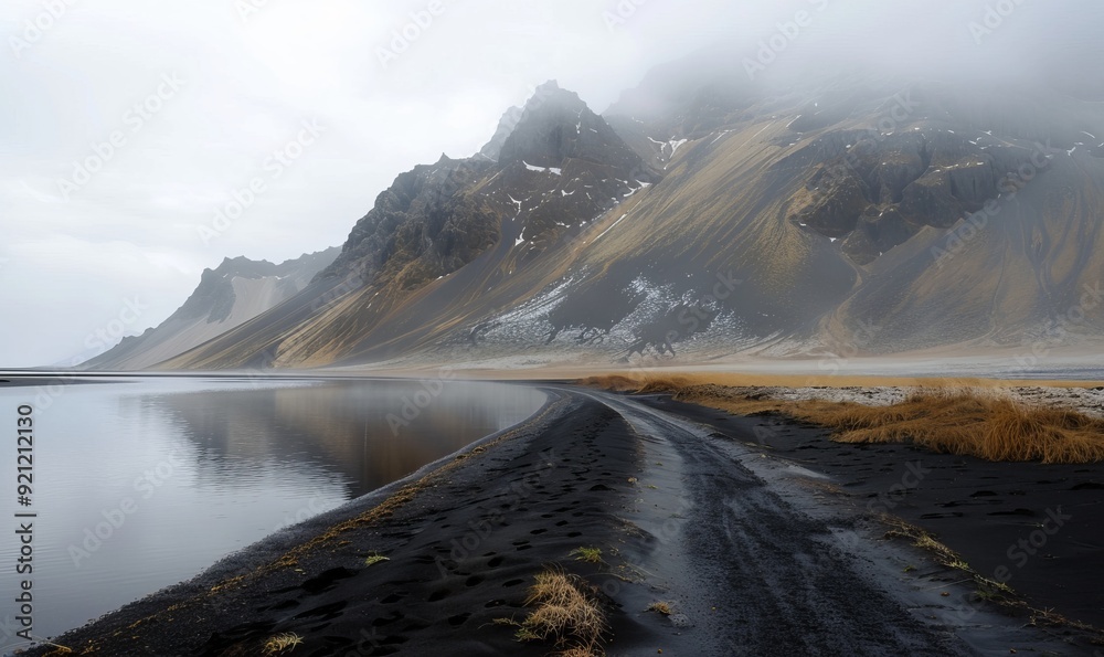 Mountains, water and black sand in Iceland. Mountains, water and black sand in Iceland.