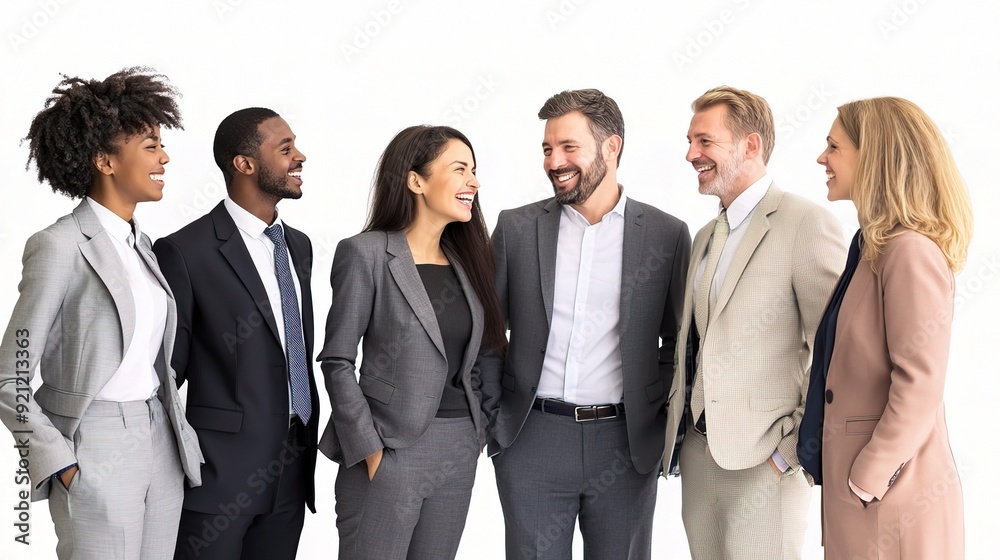 Global Business Connections: A diverse team of professionals in sharp suits, engaged in lively conversation, isolated on white for a clean, modern look. Global Business Connections: A diverse team of professionals in sharp suits, engaged in lively conversation, isolated on white for a clean, modern look.