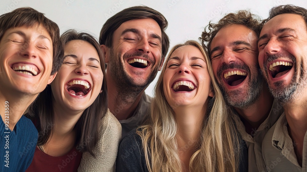 Laughing Together: A group of friends, diverse in age and background, share a moment of genuine laughter, their eyes closed and expressions filled with joy and connection. Laughing Together: A group of friends, diverse in age and background, share a moment of genuine laughter, their eyes closed and expressions filled with joy and connection.