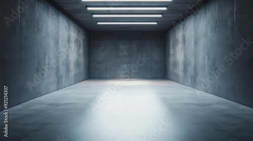 Empty industrial catwalk illuminated by 3D runway lights  ideal for edgy  modern design projects