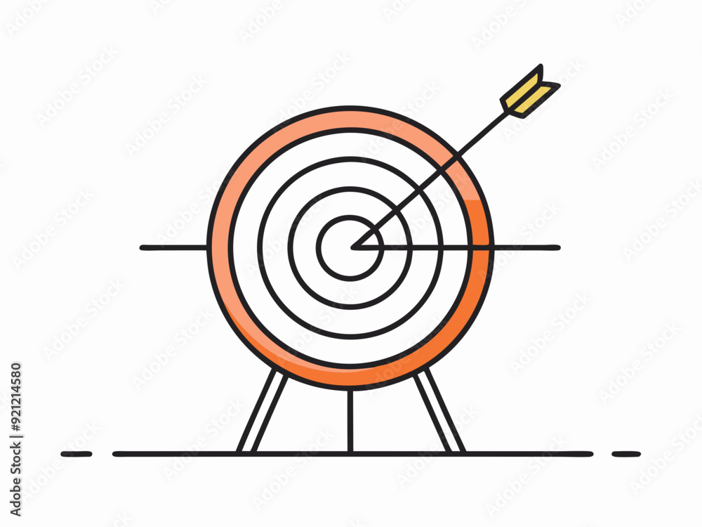 continuous single line drawing of archery target with arrow in middle, line art vector illustration
