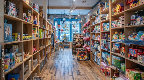 A small business toy store filled with unique  handcrafted toys and games for children.
