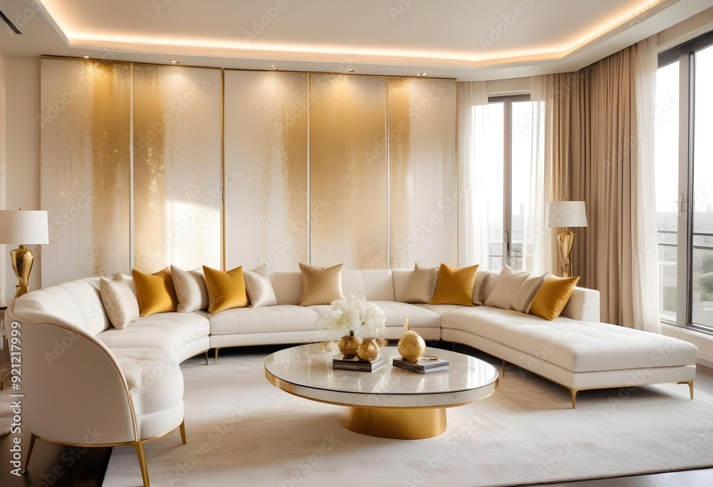 silver glitter effect wall in a modern living room White and gold theme interior modern minimalism photo realism silver glitter effect wall in a modern living room White and gold theme interior modern minimalism photo realism