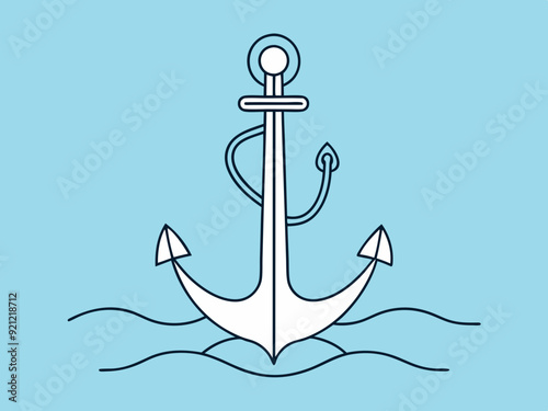 continuous single line anchor in sea, line art vector illustration
