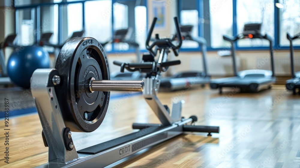 An isolated rowing machine, highlighting a low-impact yet effective cardiovascular workout option. An isolated rowing machine, highlighting a low-impact yet effective cardiovascular workout option.