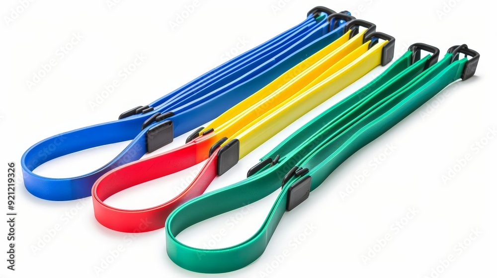 A set of isolated resistance bands, ideal for strength training and rehabilitation exercises. A set of isolated resistance bands, ideal for strength training and rehabilitation exercises.