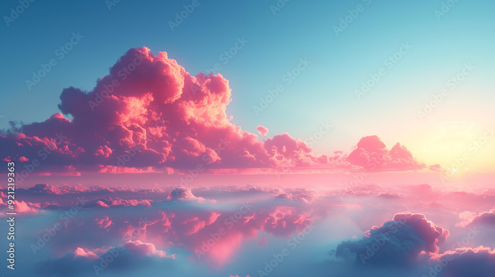 A beautiful pink and blue sky with a calm ocean A beautiful pink and blue sky with a calm ocean